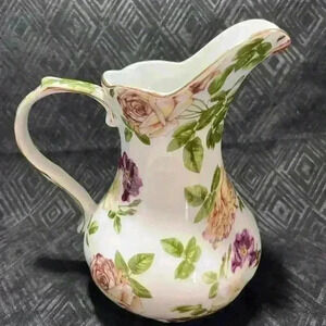 Beautiful Vintage Royal Danube Floral Roses Pitcher w/Gold Trim